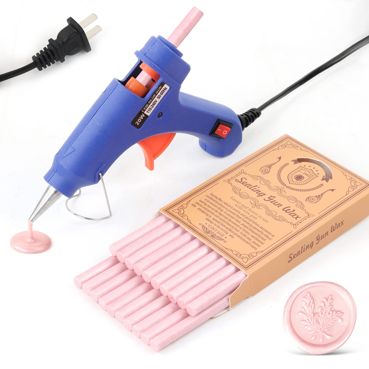 Wax Seal Kits, Wasole 20Pcs Pearl Pink Sealing Wax Sticks with 1 Pieces Glue Gun Set for Wax Seal Stamp, Great for Wedding Invitations, Birthday Cards, Envelopes, Gift Wrapping (Pearl Pink)