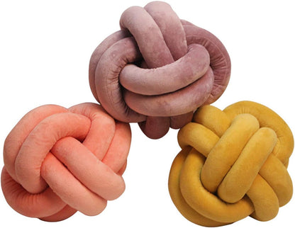 Short Plush Knot Ball Pillow (White, 9.8x9.8) - Waist Cushion for Home Decoration, Plush Throw Pillow for Sofa, Car,