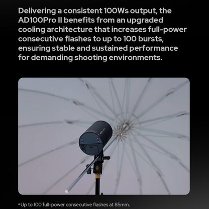 Godox AD100 Pro II AD100Pro II 100Ws Flash, 490 Full Power Flashes, 0.01-1.5s Recycling, 2W LED Model Light, 1/8000s HSS, 2.4G Wireless, Pocket Flash Strobe for DSLR Cameras (Godox AD100 Pro Upgrade)