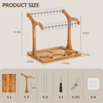 Sueuapp Bacon Display Rack,Patented Design Acacia Bacon Clothesline Serving Tray,Charcuterie Boards with Double Hangers,Exquisite Bacon Tray Holder for Parties,Weddings,Housewarming Gifts