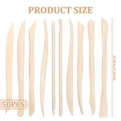 50PCS Wooden Clay Sculpting Tools, 6.2'' Smooth Double Ended Clay Modeling Tools, Polymer Clays Tool Sculpting, Wood Pottery Tool Kit for Ceramics Soap Playdough Carving Supplies
