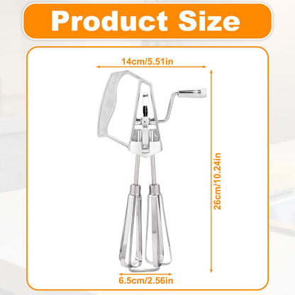 Dual Rotary Hand Egg Beater, Stainless Steel Rotary Hand Whisk Non-Electric Kitchen Whisk Tool for Baking Cooking Cream & Batter
