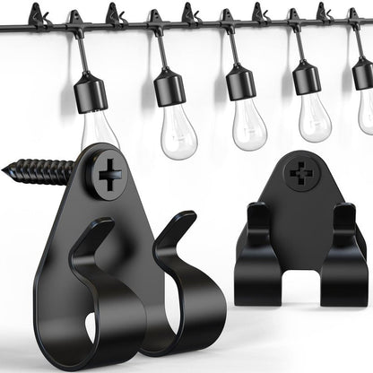 Lewufe Outdoor String Lights Clips, Stainless Steel Lights Hanger Hooks for Hanging Christmas Light, Fairy Light, Cable, Holiday Decor - Black, 20 Pack