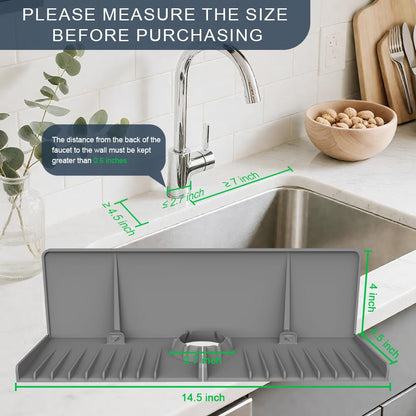 Silicone Faucet Drip Catcher Tray Mat - Upgraded Design - Sink Backsplash Guard Behind Faucet, Silicone Faucet Mat for Dish Soap Sponge Holder, Kitchen Counter Bathroom Kitchen Sink Splash Guard -Grey