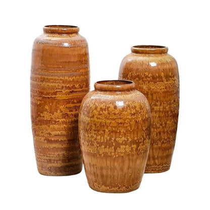 Large Yellow Ceramic Floor Vase, Handcrafted Glazed Pottery for Flower Arrangement, Modern Chinese Style Decor