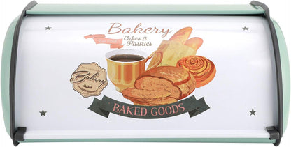 Roll Top Bread Box for Kitchen Counter, Metal Bread Bin Retro Food Storage Container, 13"x9.4"x5.9" (Green)