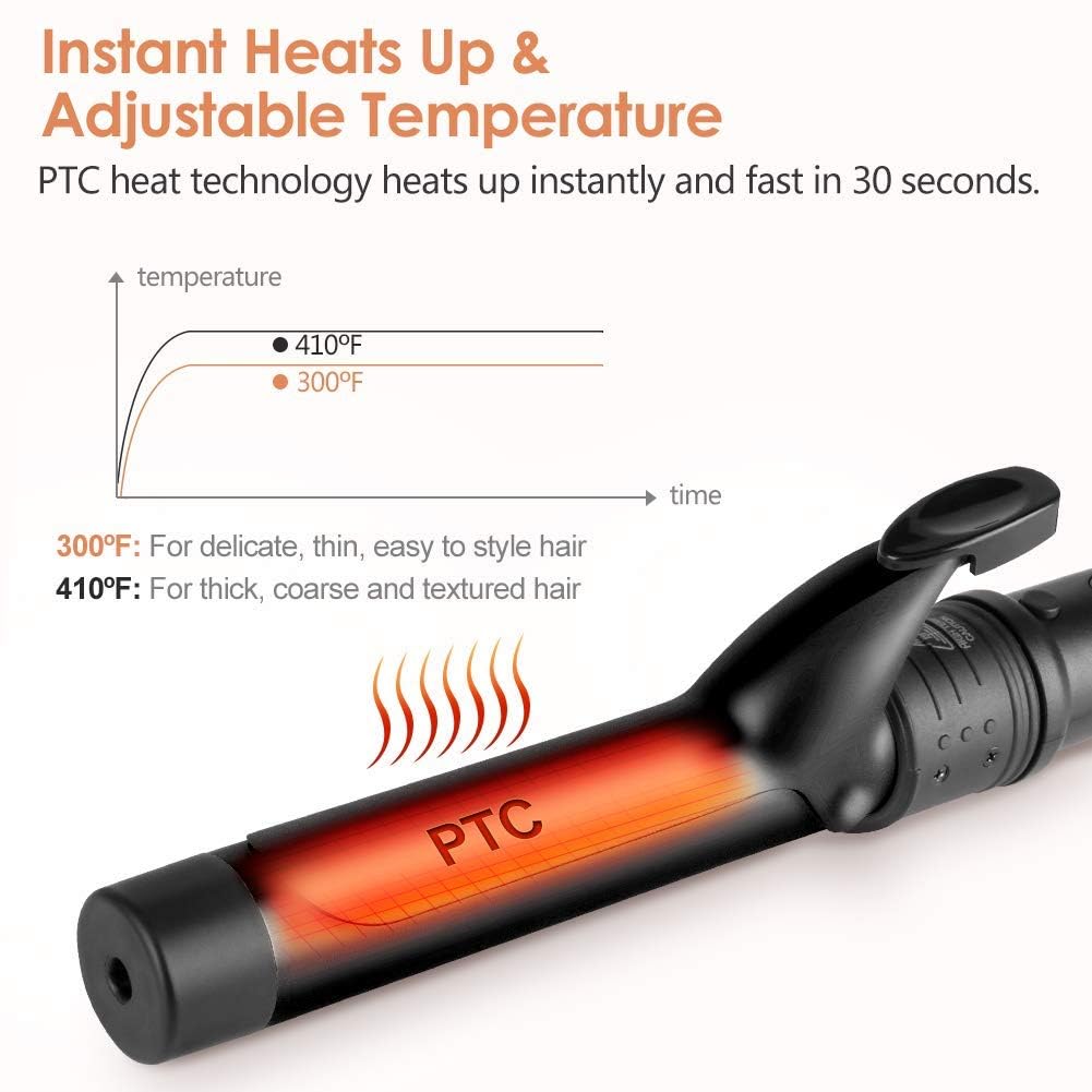 6-in-1 Curling Iron, Professional Instant Heat Up Hair Curling Wand Set with 6 Interchangeable Ceramic Barrels (0.35'' to 1.25'') and 2 Temperature Adjustments, Heat Protective Glove & 2 Clips