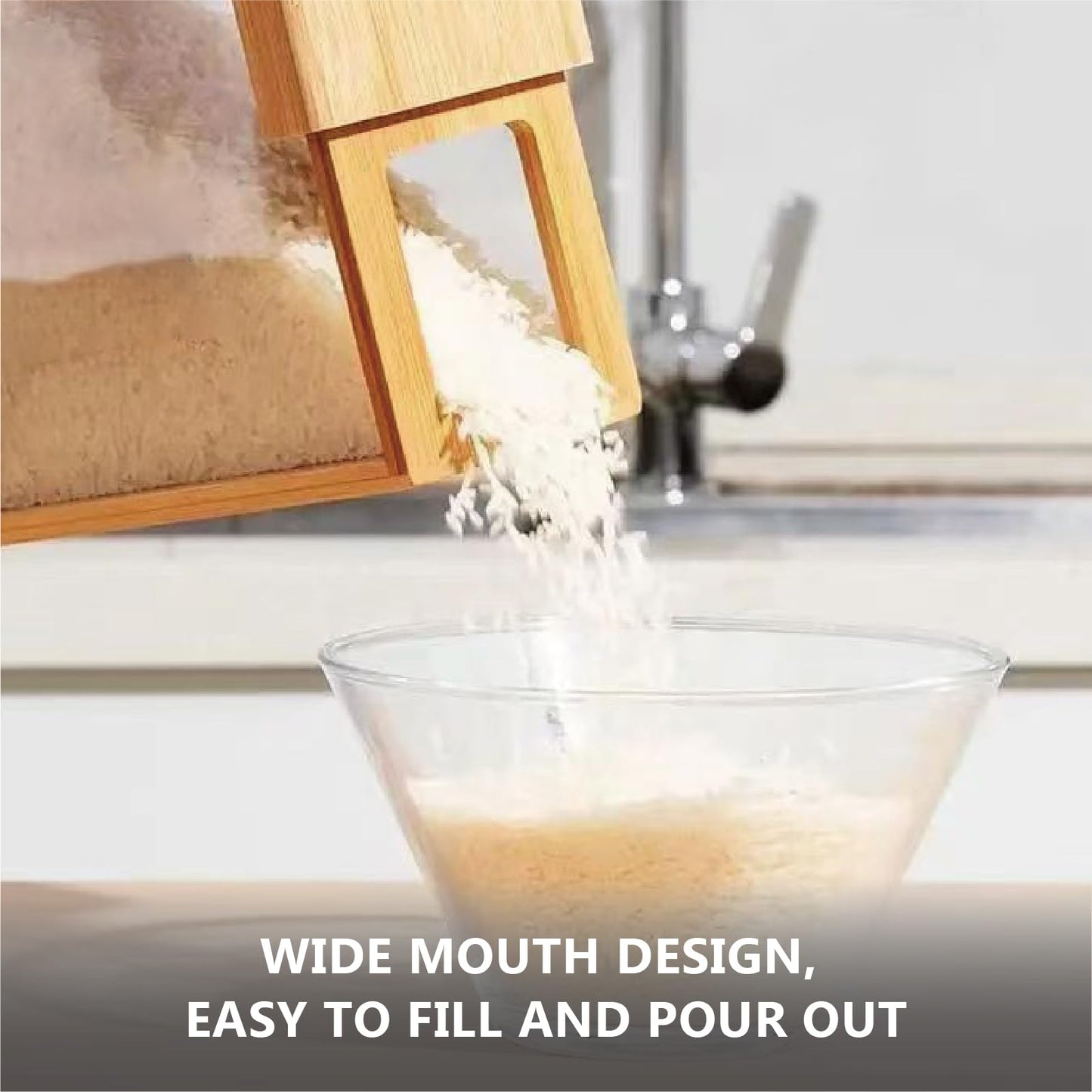 MAGIC BAMBOO Dry Food Dispenser 2L, Bamboo Food Dispenser – Airtight Kitchen Storage Container for Cereal, Rice, Flour, and Snacks – Pantry Organizer for Easy Dispensing and Freshness