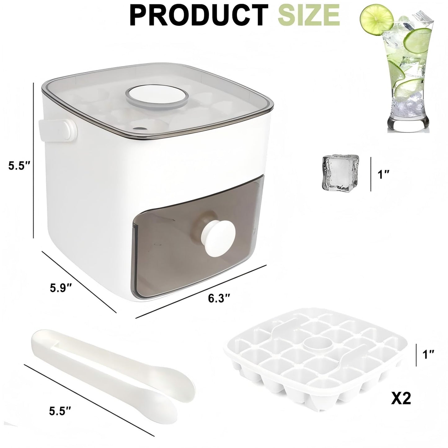 Wiki Jooy Ice Cube Tray with Lid and Bin Ice Cube Trays for Freezer Ice Tray Ice Mold Ice Maker BPA-Free Stackable Storage Container with 2 Trays Ice Storage Bin Tongs Easy Release Molds