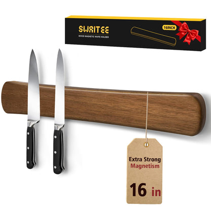Swaitee Magnetic Knife Holder for Wall, 16 Inch Wood Knife Strip with Strong Magnetism, Kitchen Accessories Organizer, Housewarming Gifts for New Home, Storage Space Savers for Apartment/Rv/Farmhouse