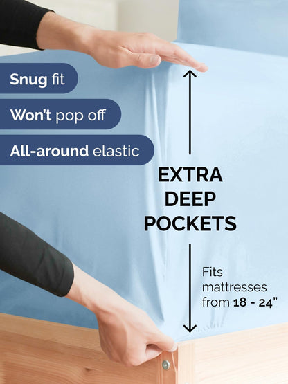 Skiennix Extra Deep Full Sheet Set - 6-Piece Breathable Cooling Bedding - Soft, Wrinkle-Free Light Blue
