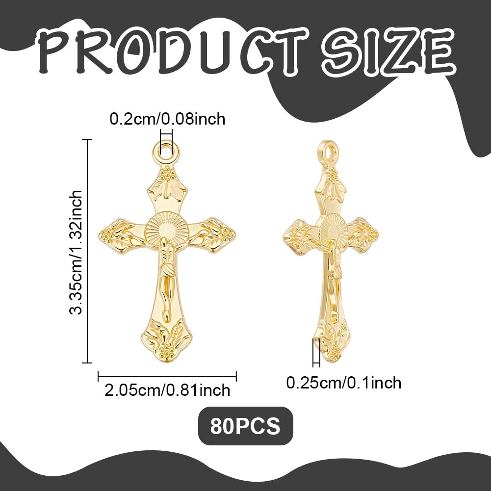 UNICRAFTALE 80Pcs Metal Cross Charms Gold Jewelry Cross Charms 33.5mm Metal Easter Crucifix Vintage Crosses Charm for DIY Bracelet Necklace Jewelry Making Findings Hole 2mm