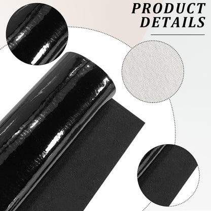 CALFOVERA 53 x 11.8 Inch Glossy Mirrored Faux Leather Roll 1mm Black PU Leather Sheet Smooth Solid Color Shiny Synthetic Leatherette Vinyl Fabric for DIY Craft Making Furniture Upholstery