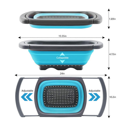 Qimh Collapsible Colander Set of 3 Round Silicone Kitchen Strainer Set - 2 pcs 4 Quart and 1 pcs 2 Quart- Perfect for Draining Pasta, Vegetable and fruit (green,blue, purple)