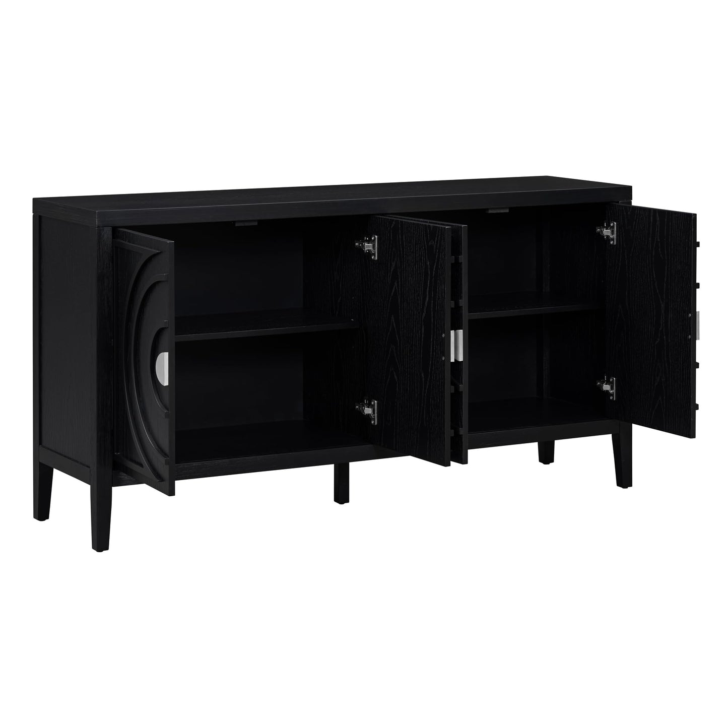 Jintop Retro Sideboard with Circular Groove Design Round Metal Door Handle,Wooden Buffet Cabinet,W/Adjustable Shelves & Open Countertop,for Entrance Living Dinning Room,Black