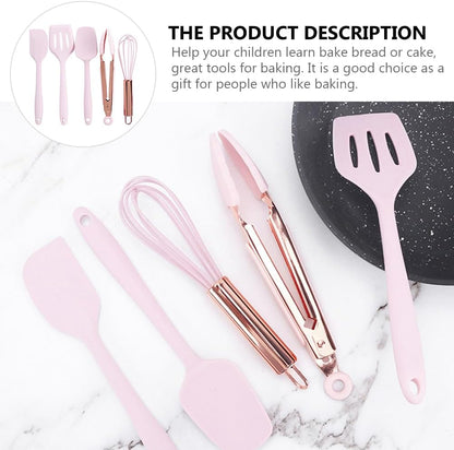 Amosfun 5pcs Mini Kitchen Utensil Set, Kids Kitchen Tools Learning Toy Whisk, Spatula, Tongs, Spoon