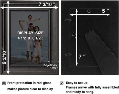 LaVie Home 5x7 Picture Frame - Rustic Black Photo Frame Set with High Definition Glass for Wall & Table Display