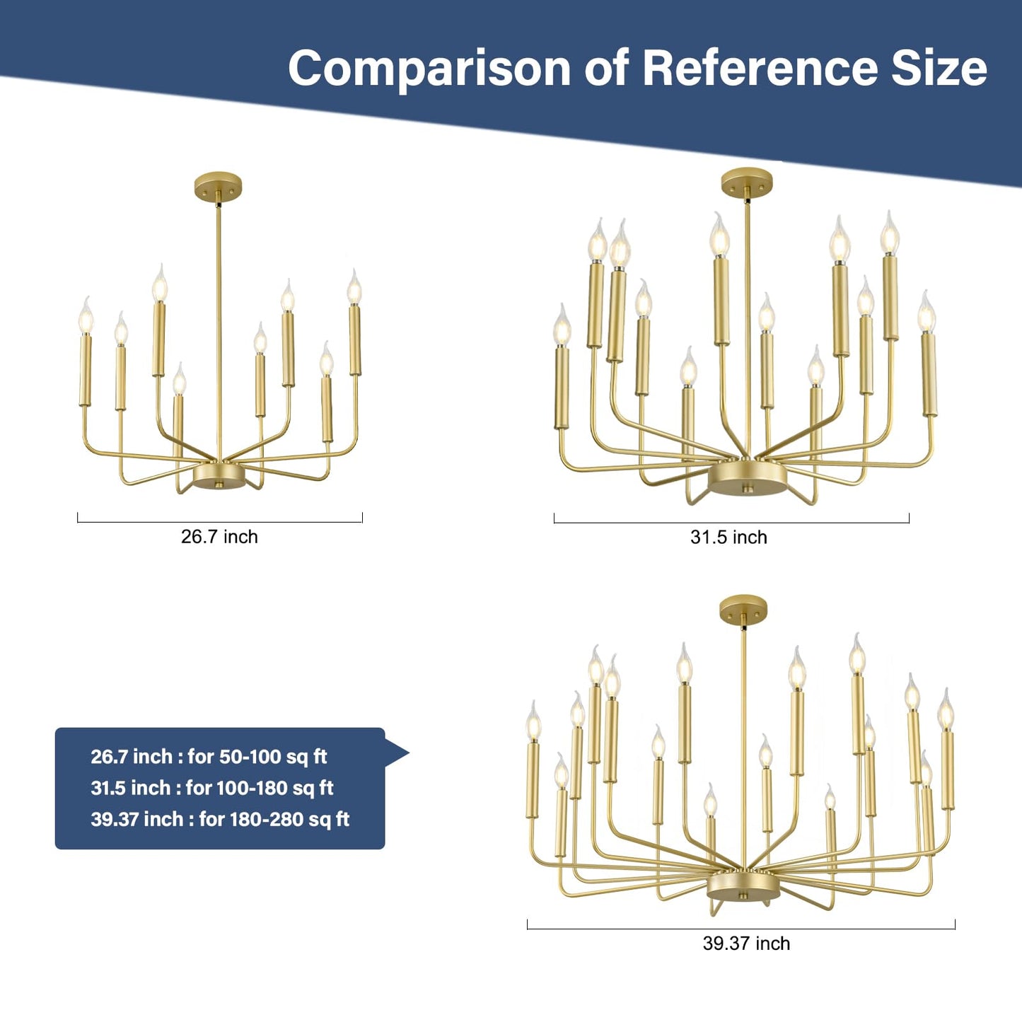WOKNOS Modern Gold Farmhouse Chandeliers, 16-Light Industrial Metal Chandelier Lighting, Classic Candle Hanging Pendant Light Fixtures for Kitchen Island, Living Room, Dining Room, Stair