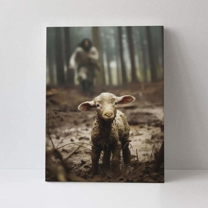 FOSMXA Jesus and Lamb Canvas Wall Art - Inspirational Christian Decor for Bedroom or Living Room | 12x16 Inch