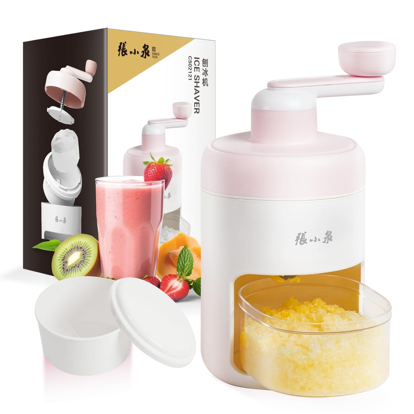 Manual Ice Shaver Hand Crank Ice Crusher, Snow Cone Machine with Ice Trays, BPA Free, Ideal for Home & Camping Use