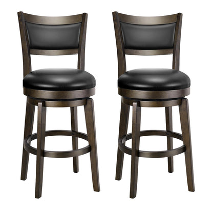 PrimeZone Swivel Bar Stools Set of 2, 24 Inch Counter Height Barstools, Black Faux Leather Bar Stool with High Backrest & Solid Wood Legs & Wrap-around Footrest, Counter Stools for Kitchen Island, Pub