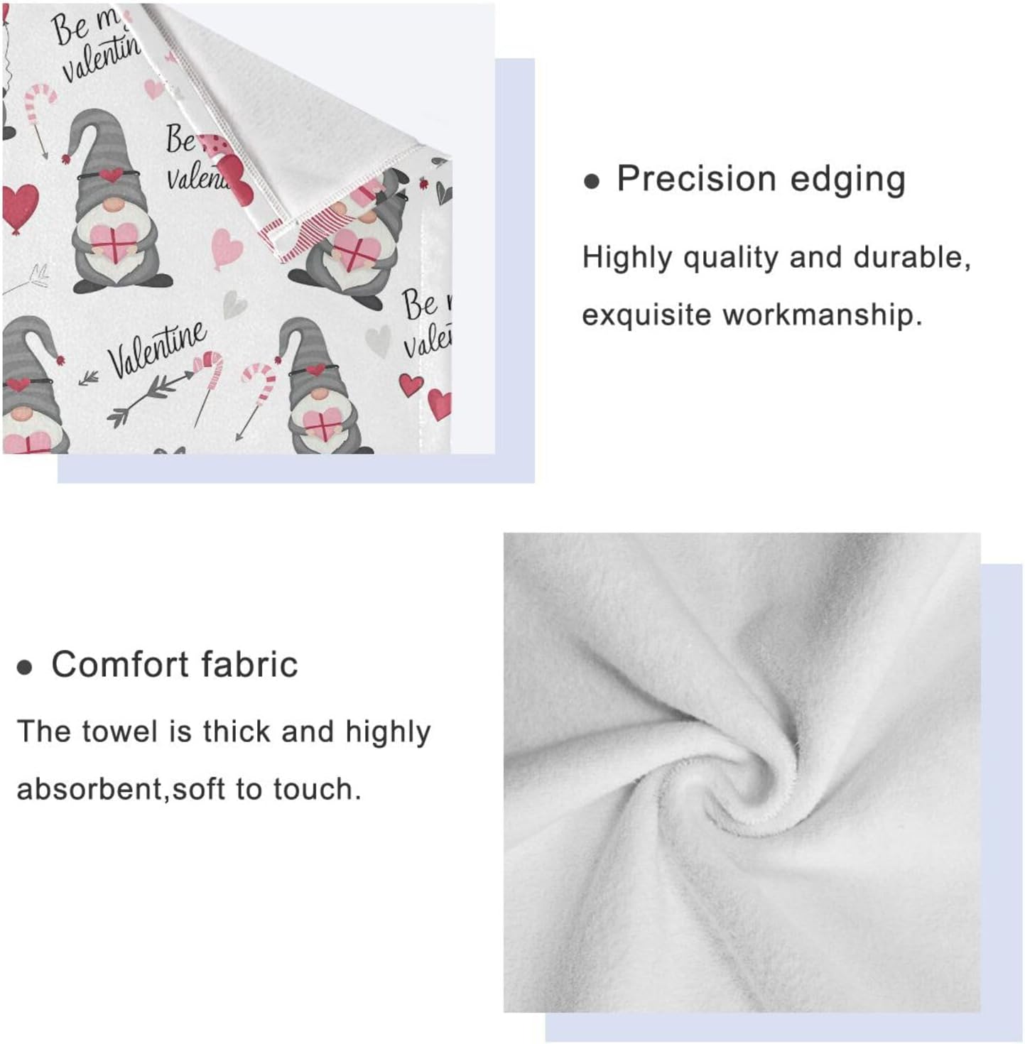 Set 3 Sets Pfrewn Cute Gnomes Hearts Pink Towels of Romantic Romantic Love Spring White Bathroom Towel Soft Absorbent
