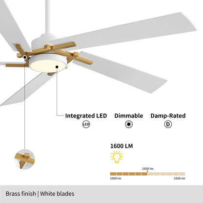 WINGBO 64 Inch Ceiling Fan with Light and Remote, 5 Plywood Blades, 6-Speed Reversible DC Motor, Dimmable, 3CCT, Modern Ceiling Fan for Bedroom Living Room Kitchen, Gold and White