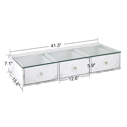 BarberPub Glass Top Wall Mount Station, Beauty Barber Spa Storage Cabinet with 3 Drawers, Minimalist Hair Salon Styling Equipment, Home & Bathroom Organizer 2200 (White)