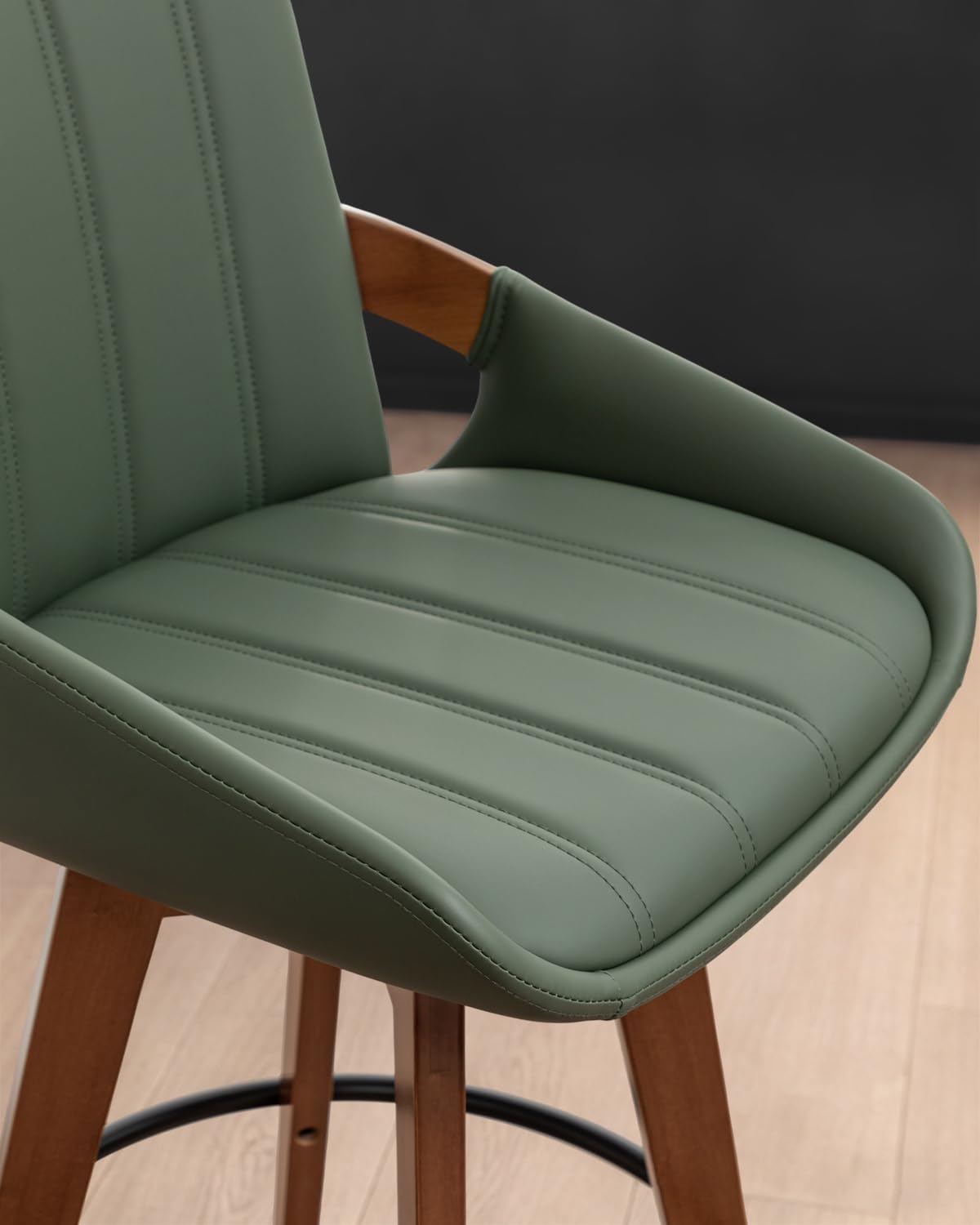 AQG Green Bar Stools 30 Inch Set of 2 Leather Bar Height Stools with Backs, Mid Century Modern Swivel Bar Chairs, Upholstered Barstools Wood Frame for Kitchen Island