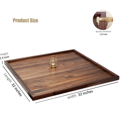 MAGIGO 32 x 32 Inches Extra Large Square Black Walnut Wood Ottoman Tray, Serve Tea, Coffee Classic 2.65 Feet Wooden Decorative Serving Tray