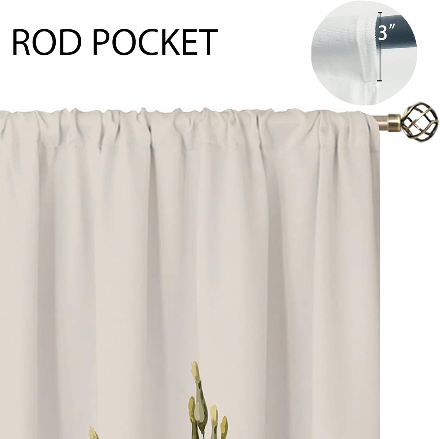 2 42Wx45H Inch Vintage Mushroom Window Curtains Leaves Botanical Rod Pocket Rustic Boho Mushroom Beige Curtain Drapes