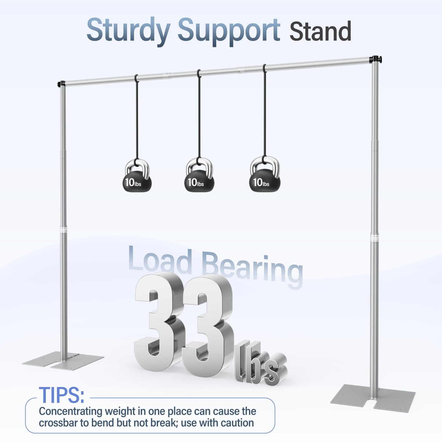 EMART Heavy Duty Backdrop Stand, 10x12Ft Adjustable Pipe and Drape kit with 9.26 LBS Steel Flat Base, Sturdy Metal Diy Photo Background Frame for Parties, Events, Wedding, Photography - Silver