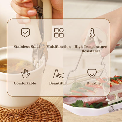 Hot Plate Gripper, UNOSCHRIM Stainless Steel Bowl Clip Set, 2 Piece Folding Hot Dish Plate Clip, Off-white
