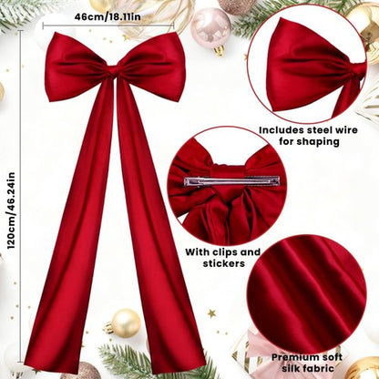 JOICEE Extra Large Christmas Tree Topper Bow, 20 x 47 Inches Christmas Wine Red Stain Bow Giant Xmas Wreath Bows Decorations for Tree Topper Door Home Wall Party Holiday Birthday Wedding Decor