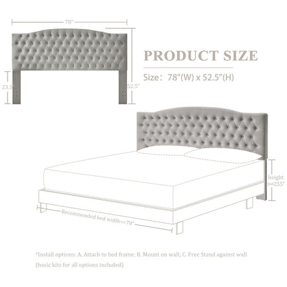 Furpopup Velvet Upholstered Headboard King/Cal King Size Latest Model Wall Mount, Bed Frame Mount, Featuring High-Density Sponge Padding, Luxury Texture Easy Assembly and Style-Silver Gray