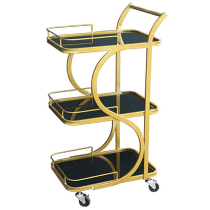 FGQuelleBM Nordic 3-Tier Serving Cart, Minimalist Mobile Snack with Handles & Wheels, Glass Top & Metal Frame for Office/Kitchen(Gold Black,84 * 45 * 34cm)