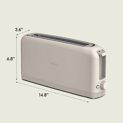 bella 2 Slice Slim Toaster, Fits-anywhere™ Kitchenware, 6 Setting Shade Control with Reheat & Cancel Buttons, Fits sourdough, 10” Long Slot, Anti Jam & Auto Shutoff, 900 Watt, Oatmilk