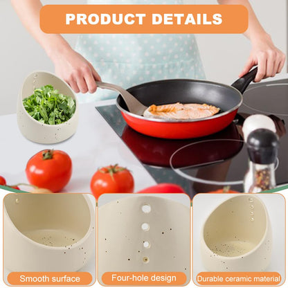Trasylph Pottery Herb Stripper Bowl, Upgrade Handmade Ceramic Herb Peeling Bowl, Different Round Hole Sizes Suitable for Peeling Off The Leafy Assembly(COLOR:White)