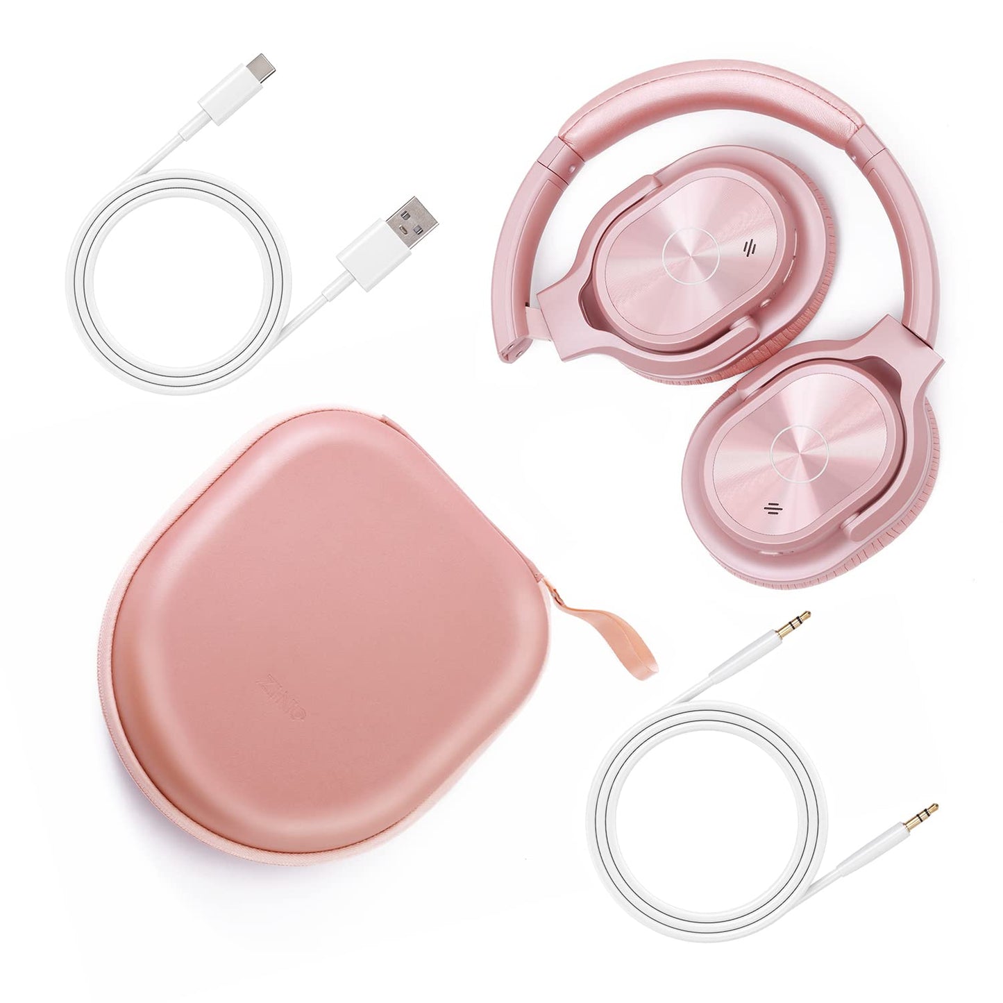 ZIHNIC Active Noise Cancelling Headphones, 40H Playtime Wireless Bluetooth Headset with Deep Bass Hi-Fi Stereo Sound,Comfortable Earpads for Travel/Home/Office (Rose Gold)