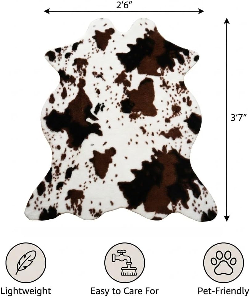 2'6''3'7'' MustMat Cow Print Rug,Faux Cowhide Area Rug for Bedroom,Nursery,Living Room,Western Party Decorations