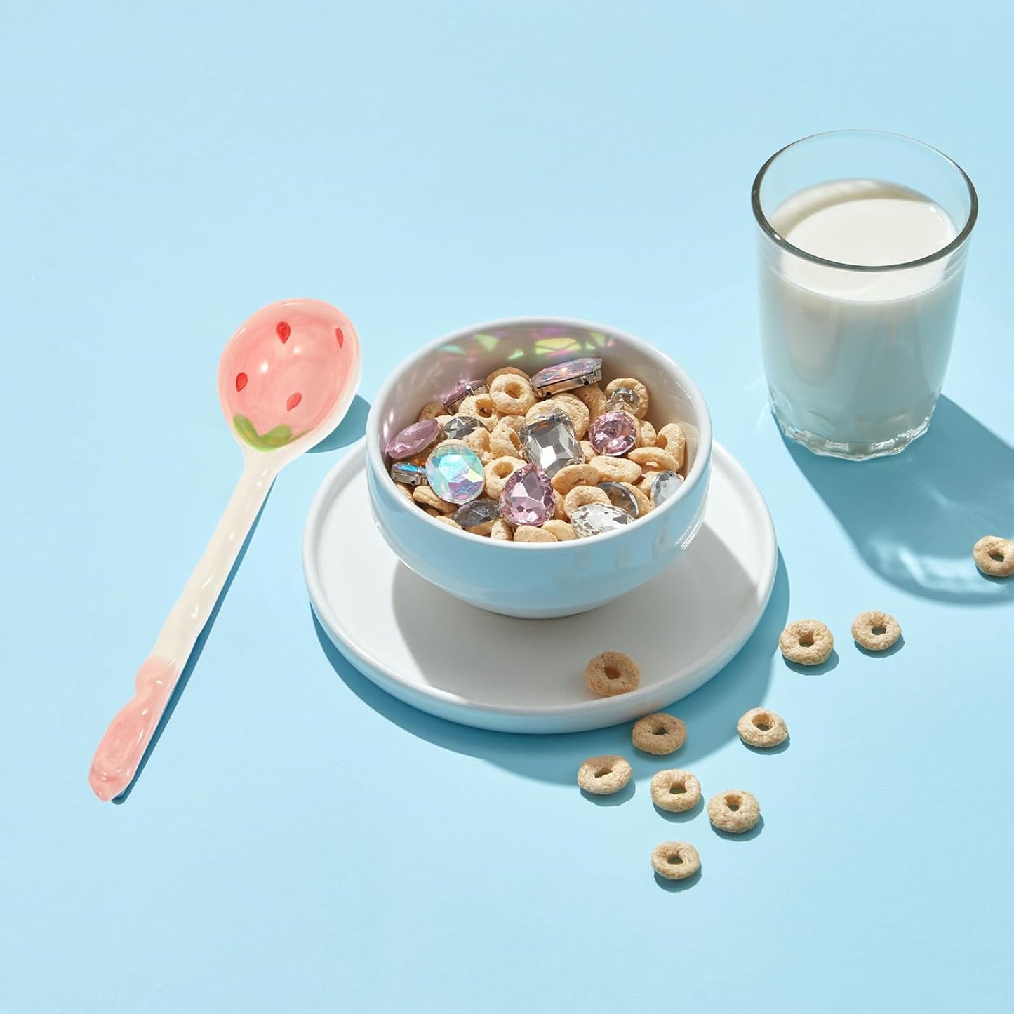 Housoutil 2PCS Strawberry Spoons, Cute Ceramic Soup Spoons, Long Handle for Breakfast, Cereal, Rice