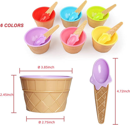 Cartoon Candy Color Ice Cream Bowl with Spoon, Cute Dessert Bowls for Kids, Summer Holiday Party Gifts