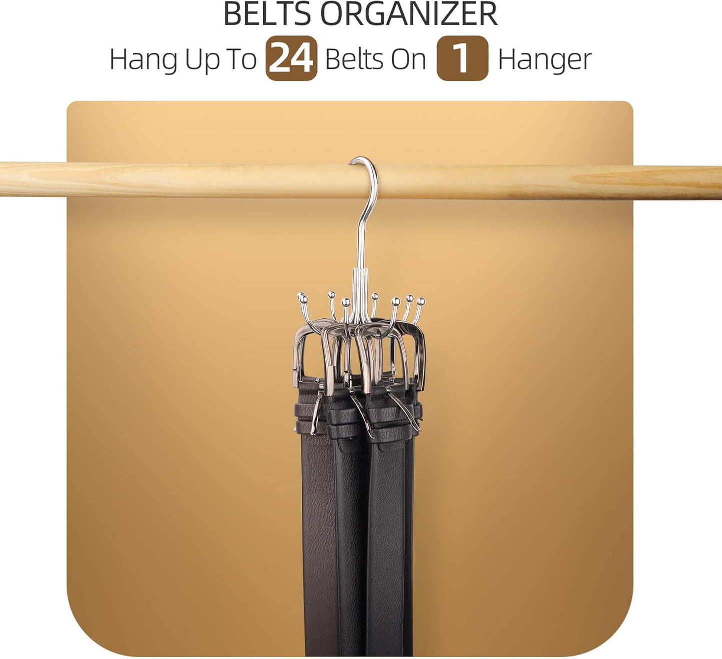 ZEDODIER Belt Hanger 2 Pack, Maximum 24 Storage Capacity, Organizer for Belt, Bra, Tank Top, Tie, Scarf