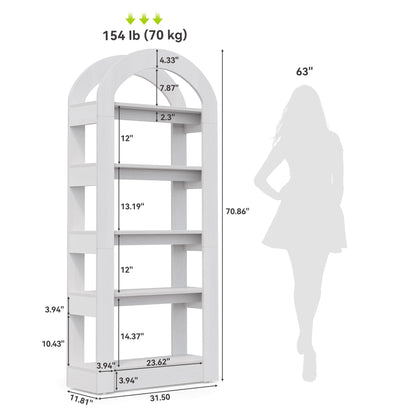 LITTLE TREE 5-Tier Bookshelf, Arch-Shaped Racks, Tall Standing Wooden Bookcase Display Shelf Modern Storage Solution (2, White)