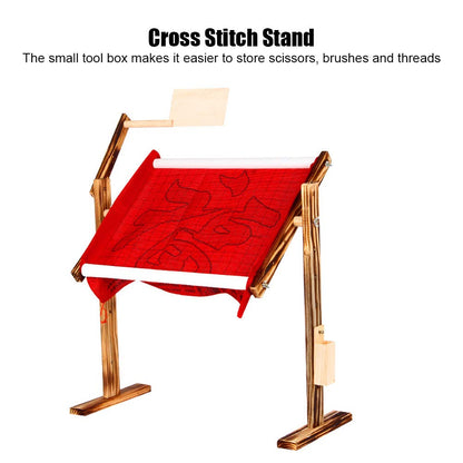 Adjustable Height Embroidery Hoop Stand, Antique Wooden Rack for Cross Stitch & Sewing, Cross Stitch Floor Stand Needlework Stand Holder for DIY Art & Stitching Projects