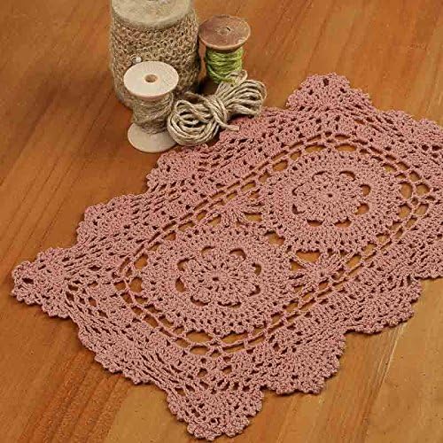 Factory Direct Craft Set of 4 Hand Crocheted Lace Doilies, Rectangle Rose, 12" L x 8" W