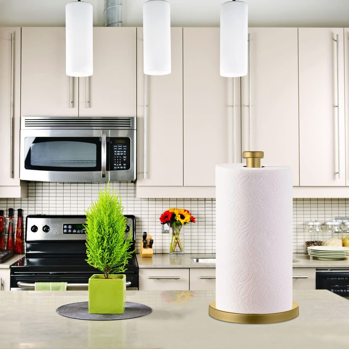 GWGTHZ Stainless Steel Gold Paper Towel Holder Countertop for Kitchen Bathroom, Standing Paper Towel Holder with Weighted Base.