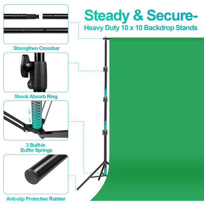 EMART 10 x 10 ft Heavy Duty Backdrop Support System, Professional Photography Lighting Kit with 5500K 50W LED, 10 * 15ft Backdrop *3, Reflector, Umbrellas&Softbox Lighting Kit for Studio, Portrait