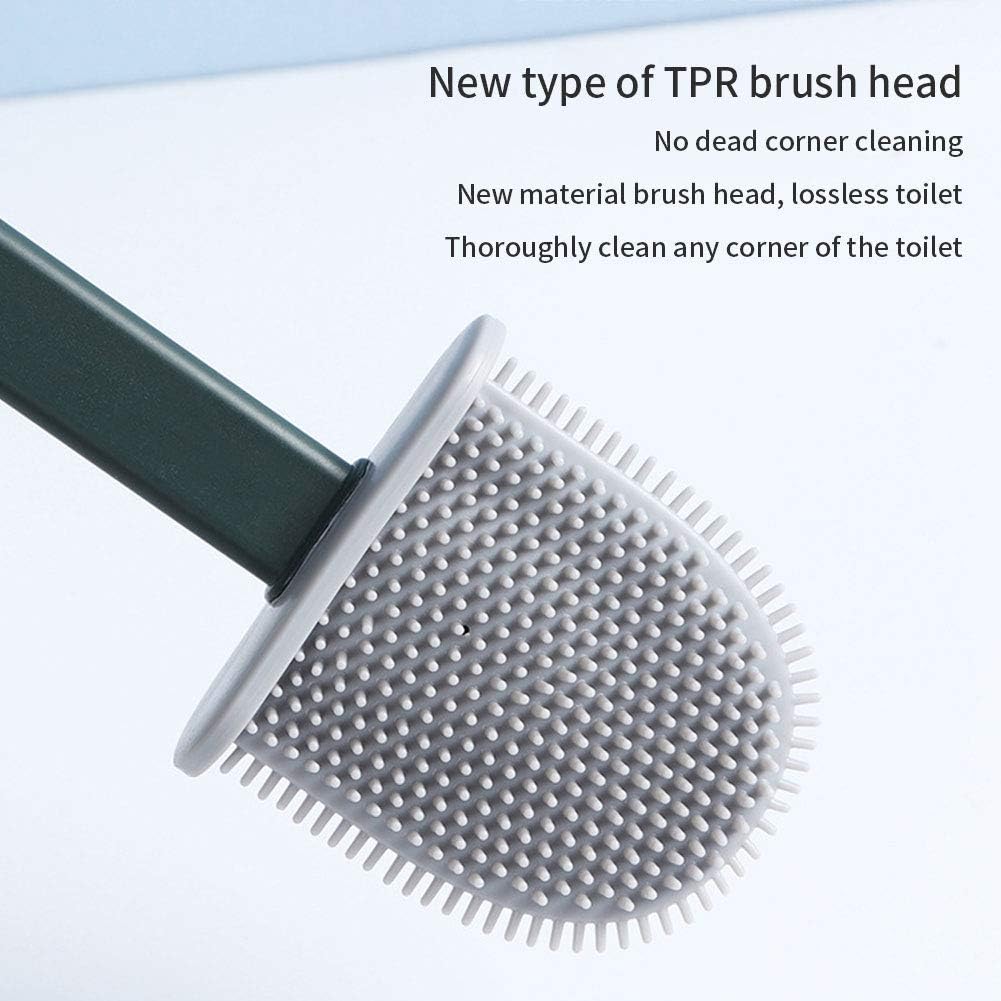 Revolutionary Silicone Flex Toilet Brush with Holder, No-Slip Long Handle Cleaning Brush Set with Wall Mounting