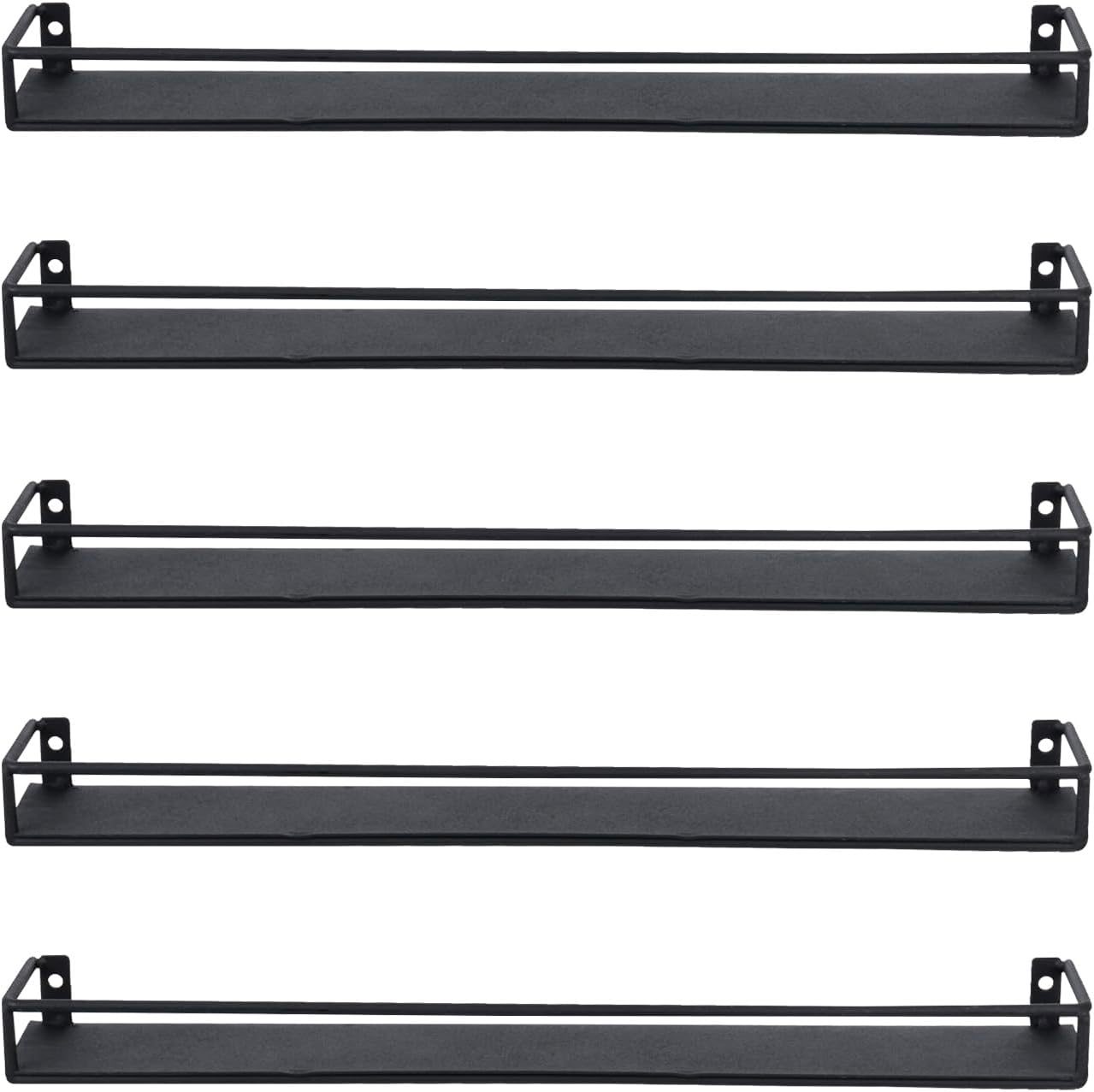 16 Inch Set 5 MyGift Wall Mounted Black Metal Nail Polish and Essential Oil Display Shelves, Kitchen Hanging Racks
